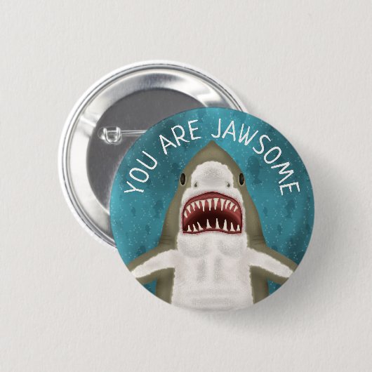 Great White Shark Funny Jawsome Pun Spaß Custom Button (Vorne & Hinten)