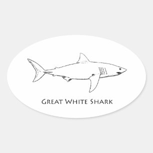 Great White Shark (Line Art) Ovaler Aufkleber