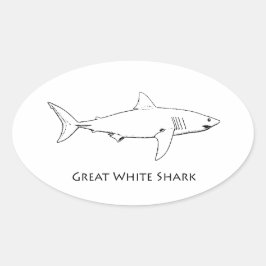 Great White Shark (Line Art) Ovaler Aufkleber