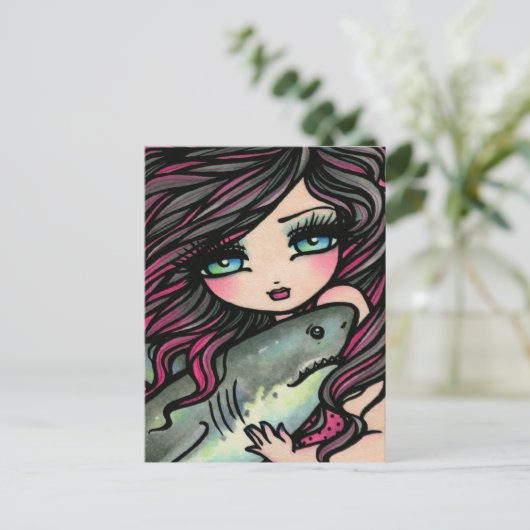 Great White Shark Mermaid Fantasy Art Postkarte (Stehend Vorderseite)