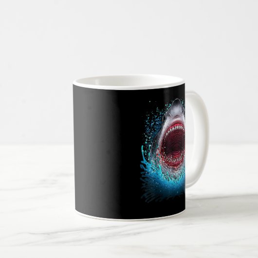 Great White Shark Open Mouth Teeth Beach Ocean Ani Kaffeetasse (VorderseiteRechts)