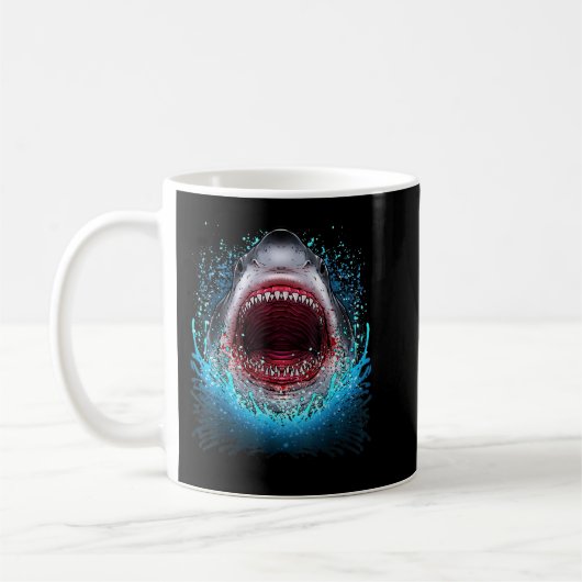 Great White Shark Open Mouth Teeth Beach Ocean Ani Kaffeetasse (Links)