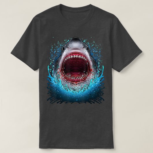 Great White Shark Open Mouth Teeth Beach Ocean Ani T-Shirt (Design vorne)