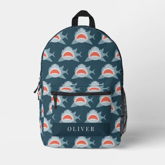Great White Shark Pattern Navy Blue Boy Bedruckter Rucksack (Vorderseite)