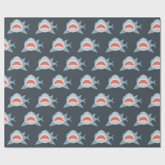 Great White Shark Pattern Navy Blue Geschenkpapier (Flach)