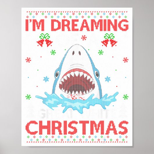 Great White Shark Ugly Xmas Sweater Shark Fishing Poster (Vorne)