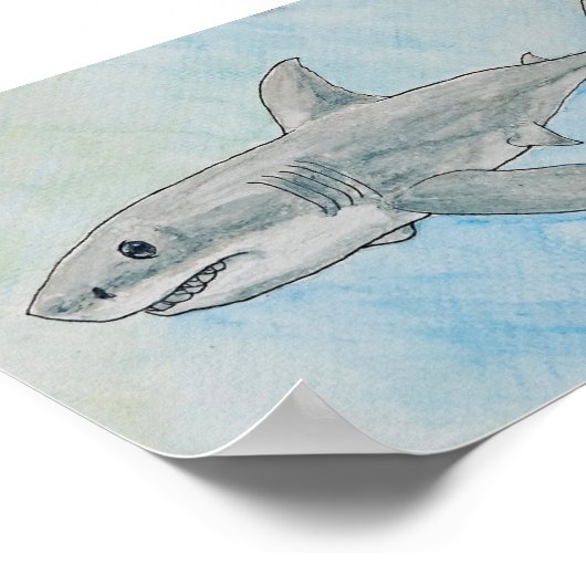 Great White Shark Watercolor Poster (Ecke)