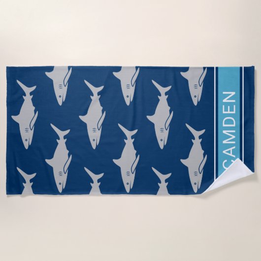 Great White Sharks Navy Blue Individuelle Name Strandtuch (Vorderseite)