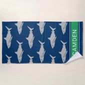 Great White Sharks Navy Green Individuelle Name Strandtuch (Vorderseite)