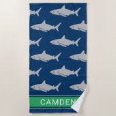 Great White Sharks Navy Green Individuelle Name Strandtuch (Vorderseite)