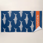 Great White Sharks Navy Orange Individuelle Name Strandtuch (Vorderseite)