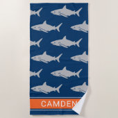 Great White Sharks Navy Orange Individuelle Name Strandtuch (Vorderseite)