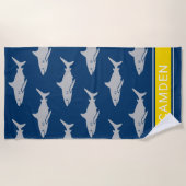 Great White Sharks Navy Yellow Individuelle Name Strandtuch (Vorderseite)