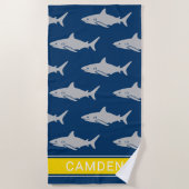 Great White Sharks Navy Yellow Individuelle Name Strandtuch (Vorderseite)