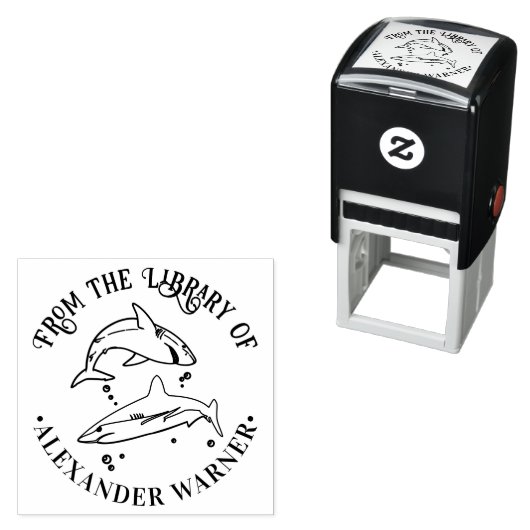 Great White Sharks Ocean Theme Round Library Book Permastempel (Beispiel)