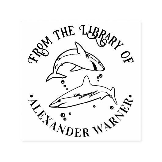 Great White Sharks Ocean Theme Round Library Book Permastempel (Design)