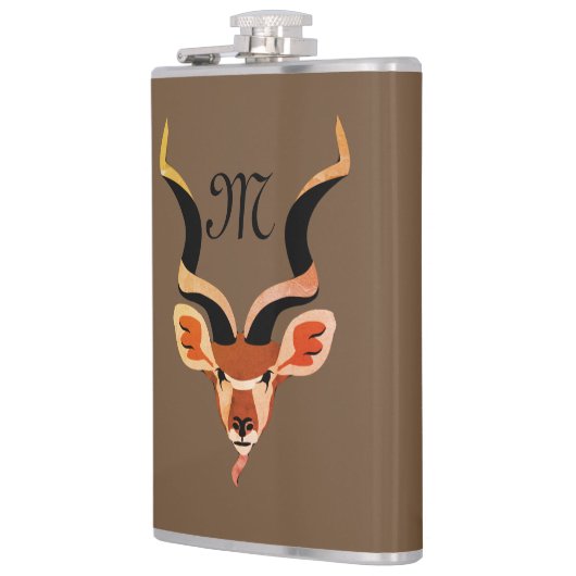 Greater Kudu Antelope Monogram Flachmann (Links)