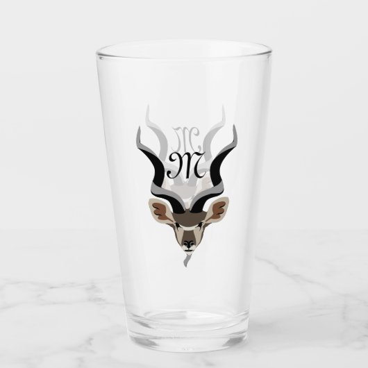 Greater Kudu Head Illustriert Monogram Glas (Vorderseite)