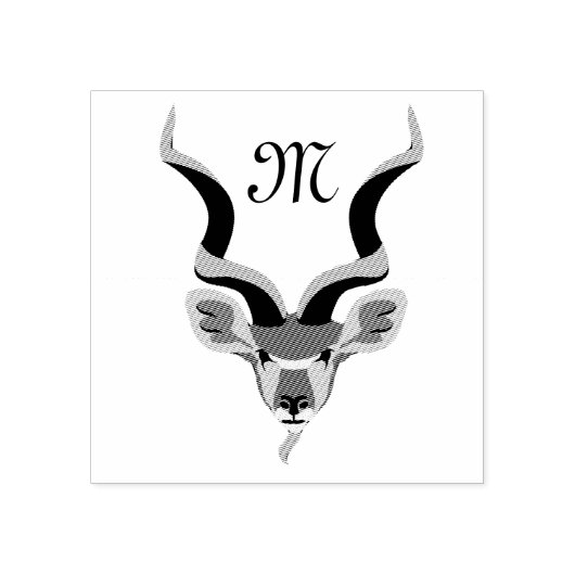 Greater Kudu Head Illustriert Monogram Gummistempel (Prägung)