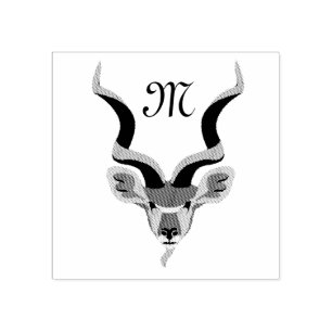 Greater Kudu Head Illustriert Monogramm Gummistempel