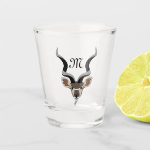 Greater Kudu Head Illustriert Monogramm Schnapsglas
