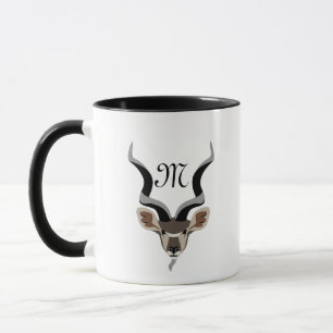 Greater Kudu Head Illustriert Monogramm Tasse