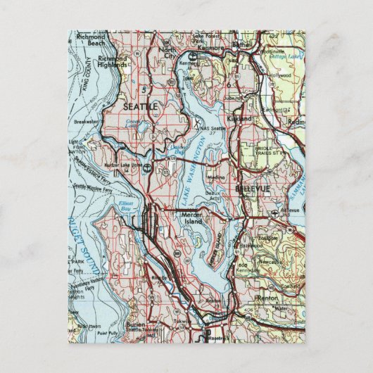 Greater Seattle Area Vintag Map Travel Postkarte (Vorderseite)