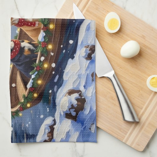 Greater Swiss Mountain Dog Christmas Boat Holiday Geschirrtuch (Viertel Falte)