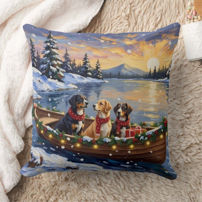 Greater Swiss Mountain Dog Christmas Boat Holiday Kissen (Decke)