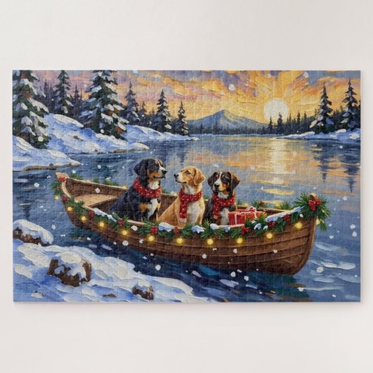 Greater Swiss Mountain Dog Christmas Boat Holiday Puzzle (Horizontal)