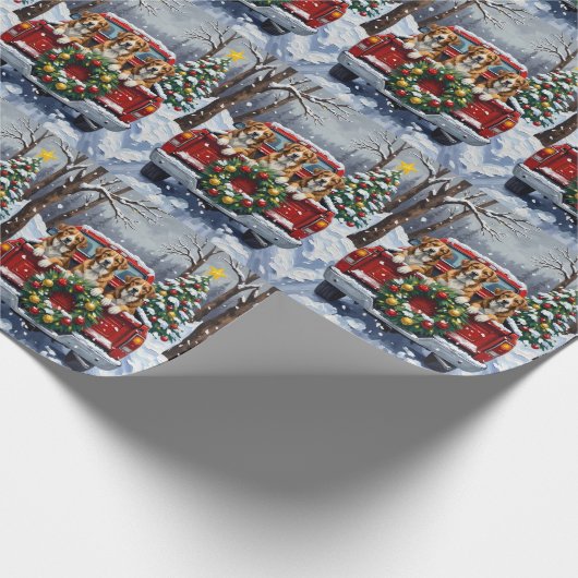 Greater Swiss Mountain Dog Christmas Red Truck Geschenkpapier (Ecke)