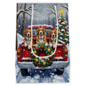 Greater Swiss Mountain Dog Christmas Red Truck Mittlere Geschenktüte (Rückseite)