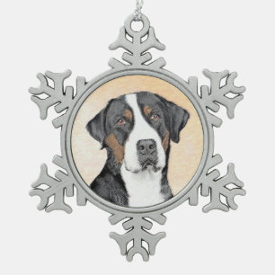 Greater Swiss Mountain Dog Gemälde - Original Kuns Schneeflocken Zinn-Ornament