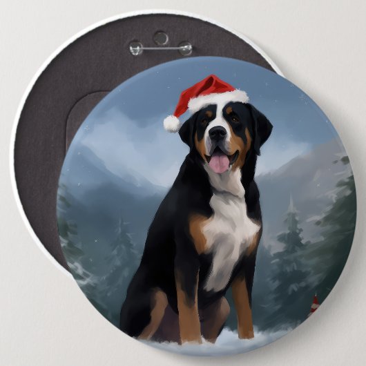 Greater Swiss Mountain Dog in Snow Christmas Button (Vorne & Hinten)