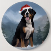 Greater Swiss Mountain Dog in Snow Christmas Button (Vorderseite)