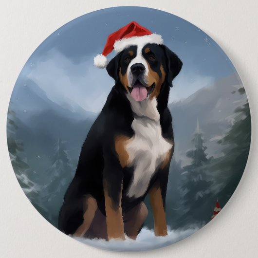 Greater Swiss Mountain Dog in Snow Christmas Button (Vorderseite)