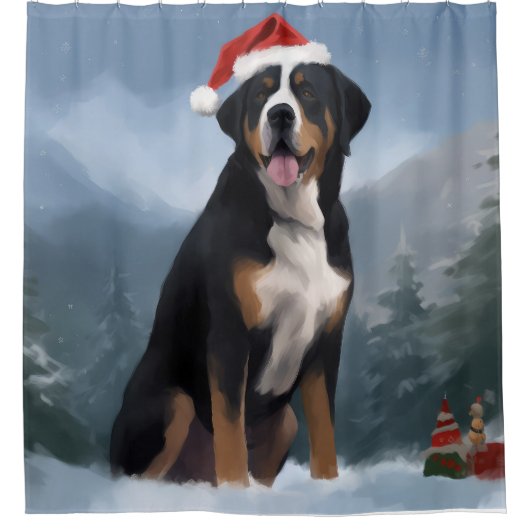 Greater Swiss Mountain Dog in Snow Christmas Duschvorhang (Vorderseite)