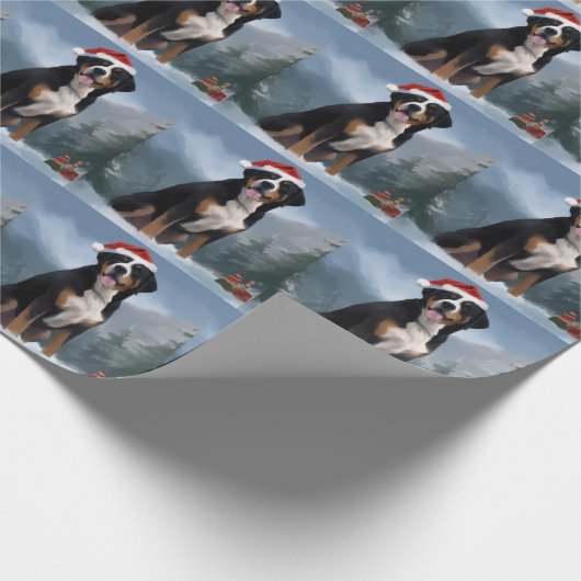 Greater Swiss Mountain Dog in Snow Christmas Geschenkpapier (Ecke)
