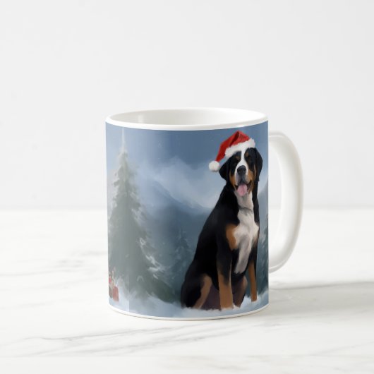 Greater Swiss Mountain Dog in Snow Christmas Kaffeetasse (VorderseiteRechts)