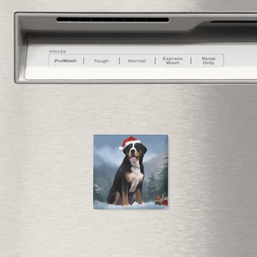 Greater Swiss Mountain Dog in Snow Christmas Magnet (In Situ (Geschirrspüler))