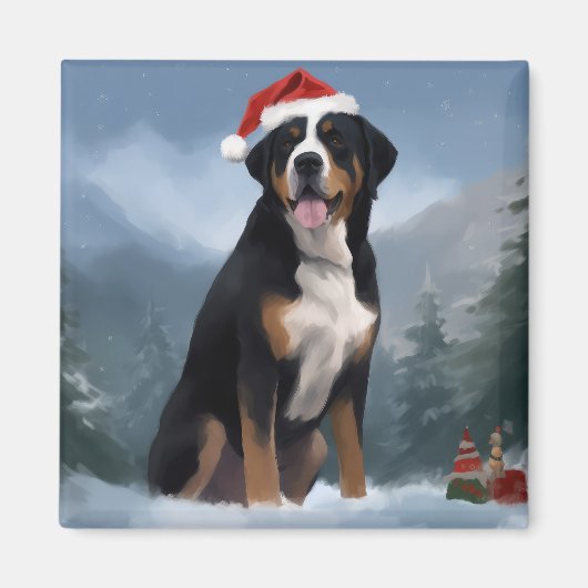 Greater Swiss Mountain Dog in Snow Christmas Magnet (Vorne)