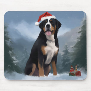 Greater Swiss Mountain Dog in Snow Christmas Mousepad