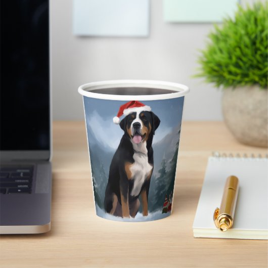 Greater Swiss Mountain Dog in Snow Christmas Pappbecher (InSitu)