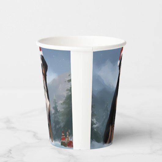 Greater Swiss Mountain Dog in Snow Christmas Pappbecher (Rechts)