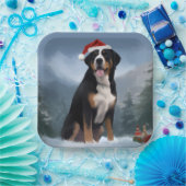 Greater Swiss Mountain Dog in Snow Christmas Pappteller (Party)