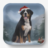 Greater Swiss Mountain Dog in Snow Christmas Pappteller (Vorderseite)