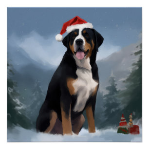 Greater Swiss Mountain Dog in Snow Christmas Poster