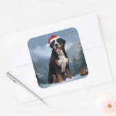 Greater Swiss Mountain Dog in Snow Christmas Quadratischer Aufkleber (Umschlag)