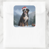 Greater Swiss Mountain Dog in Snow Christmas Quadratischer Aufkleber (Tasche)