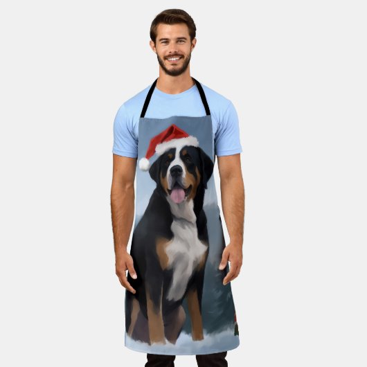 Greater Swiss Mountain Dog in Snow Christmas Schürze (Getragen)